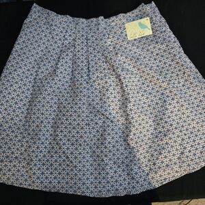 Pleated A-Line Skirt in Blue & Cream by Lillie Bee